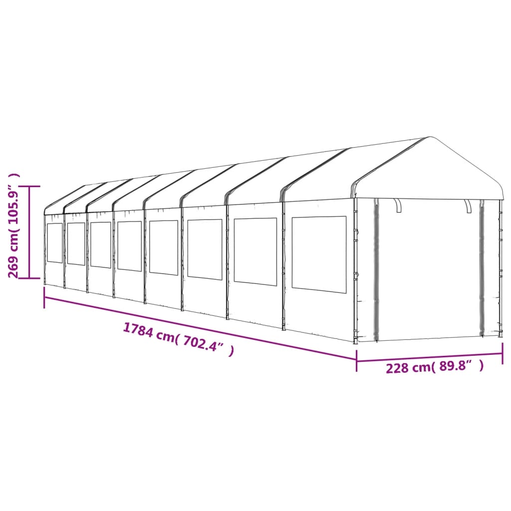 Gazebo com telhado 17,84x2,28x2,69 m polietileno branco