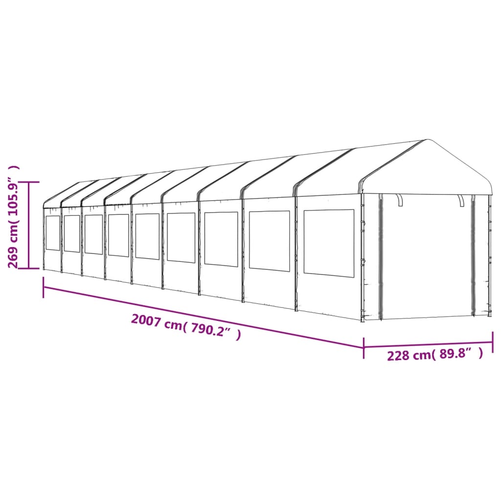 Gazebo com telhado 20,07x2,28x2,69 m polietileno branco