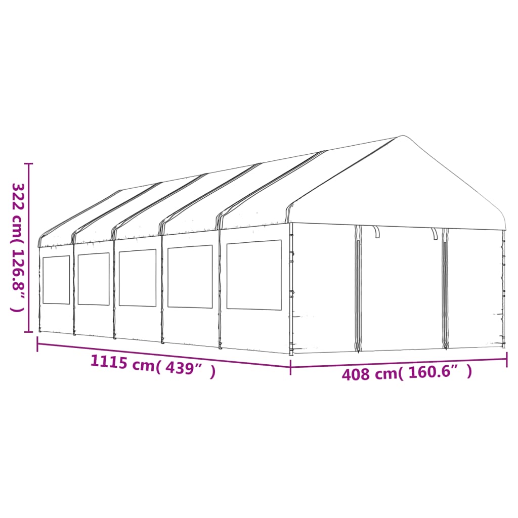 Gazebo com telhado 11,15x4,08x3,22 m polietileno branco