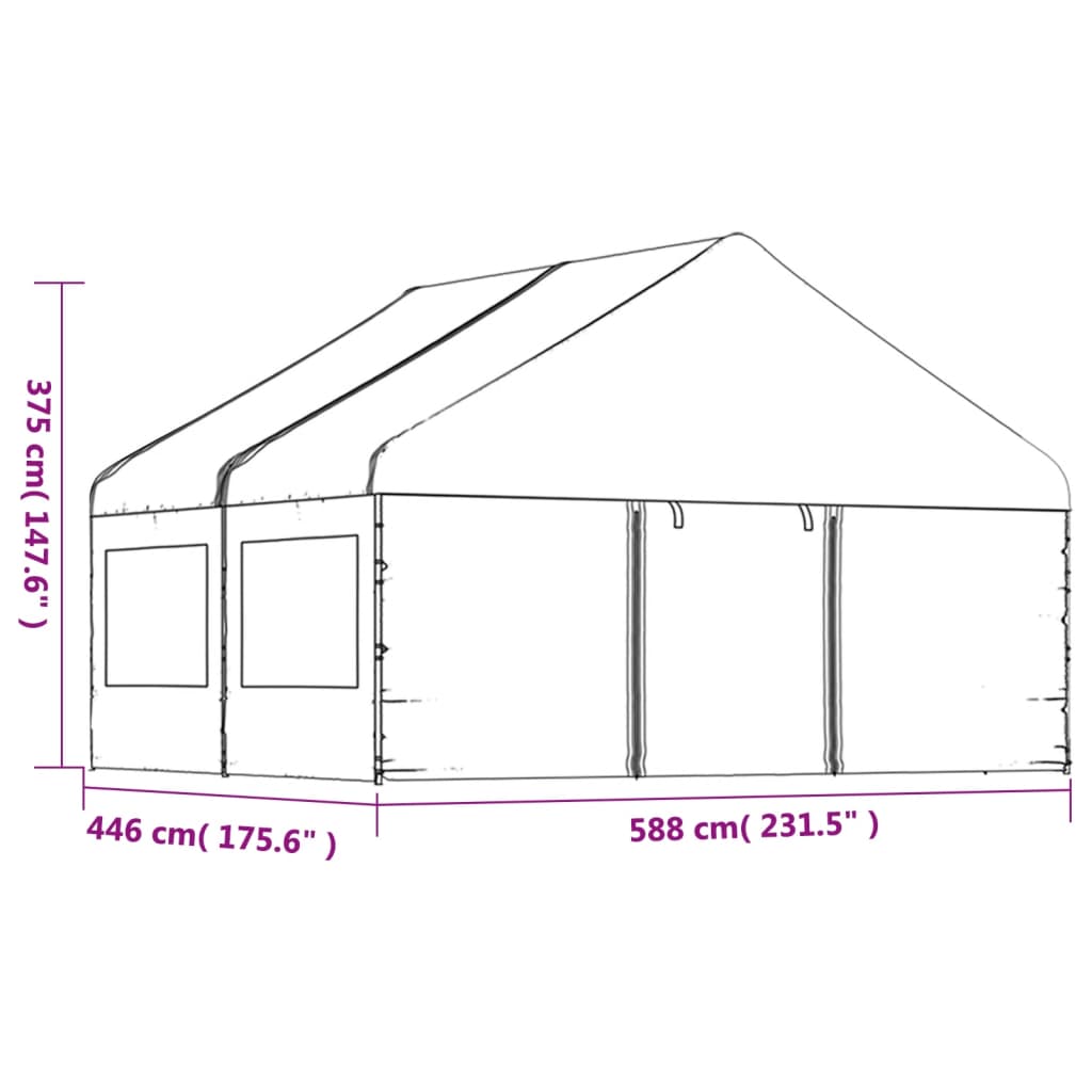 Gazebo com telhado 4,46x5,88x3,75 m polietileno branco