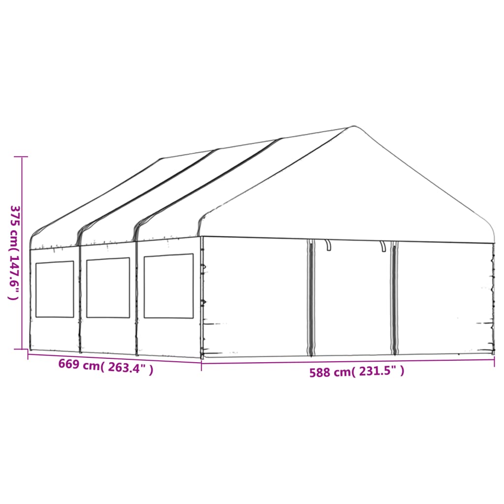 Gazebo com telhado 6,69x5,88x3,75 m polietileno branco