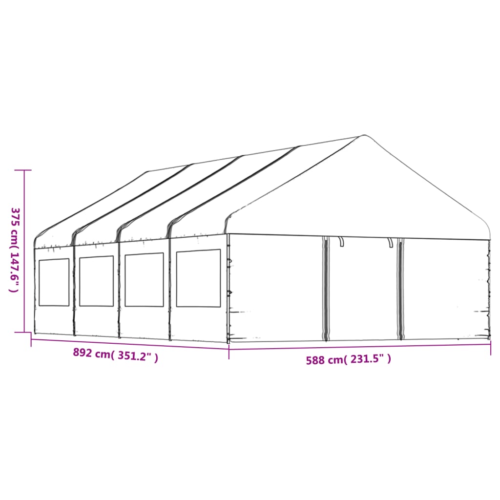 Gazebo com telhado 8,92x5,88x3,75 m polietileno branco