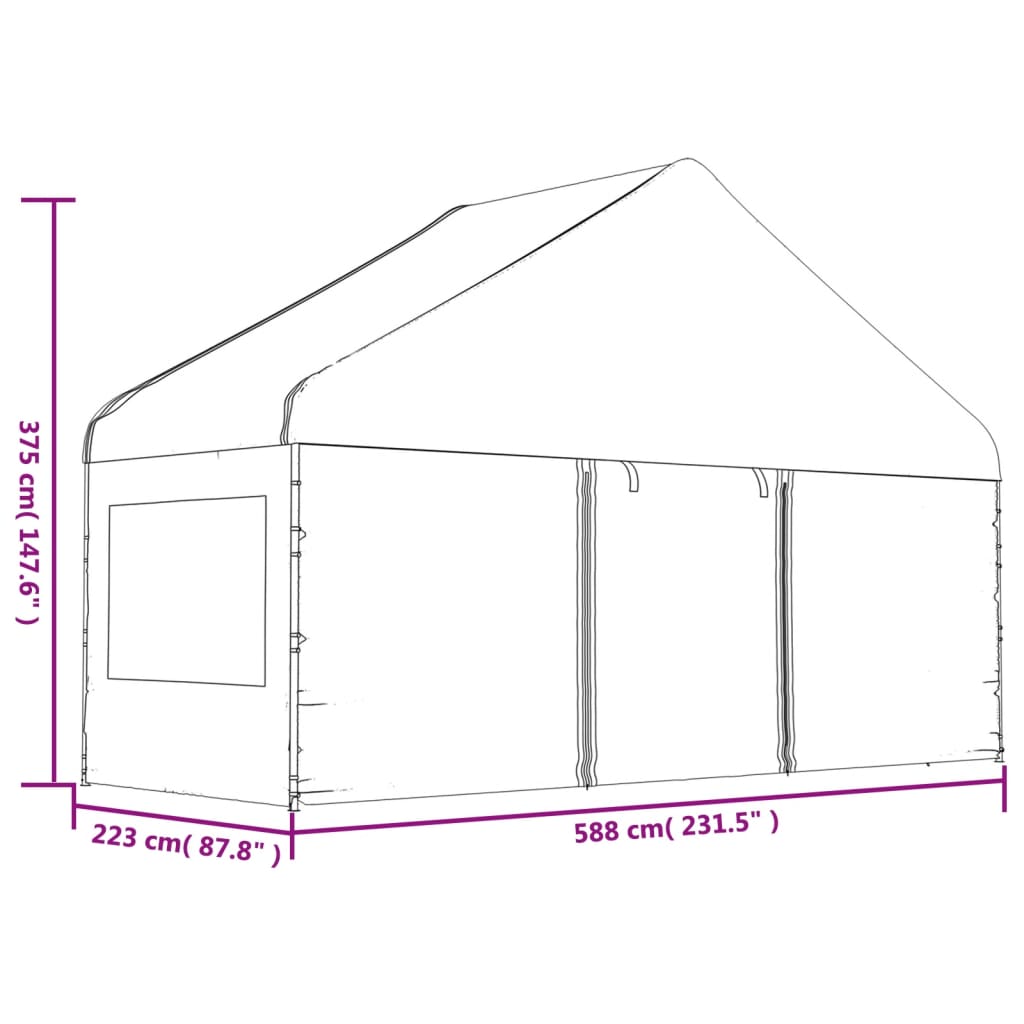 Gazebo com telhado 15,61x5,88x3,75 m polietileno branco