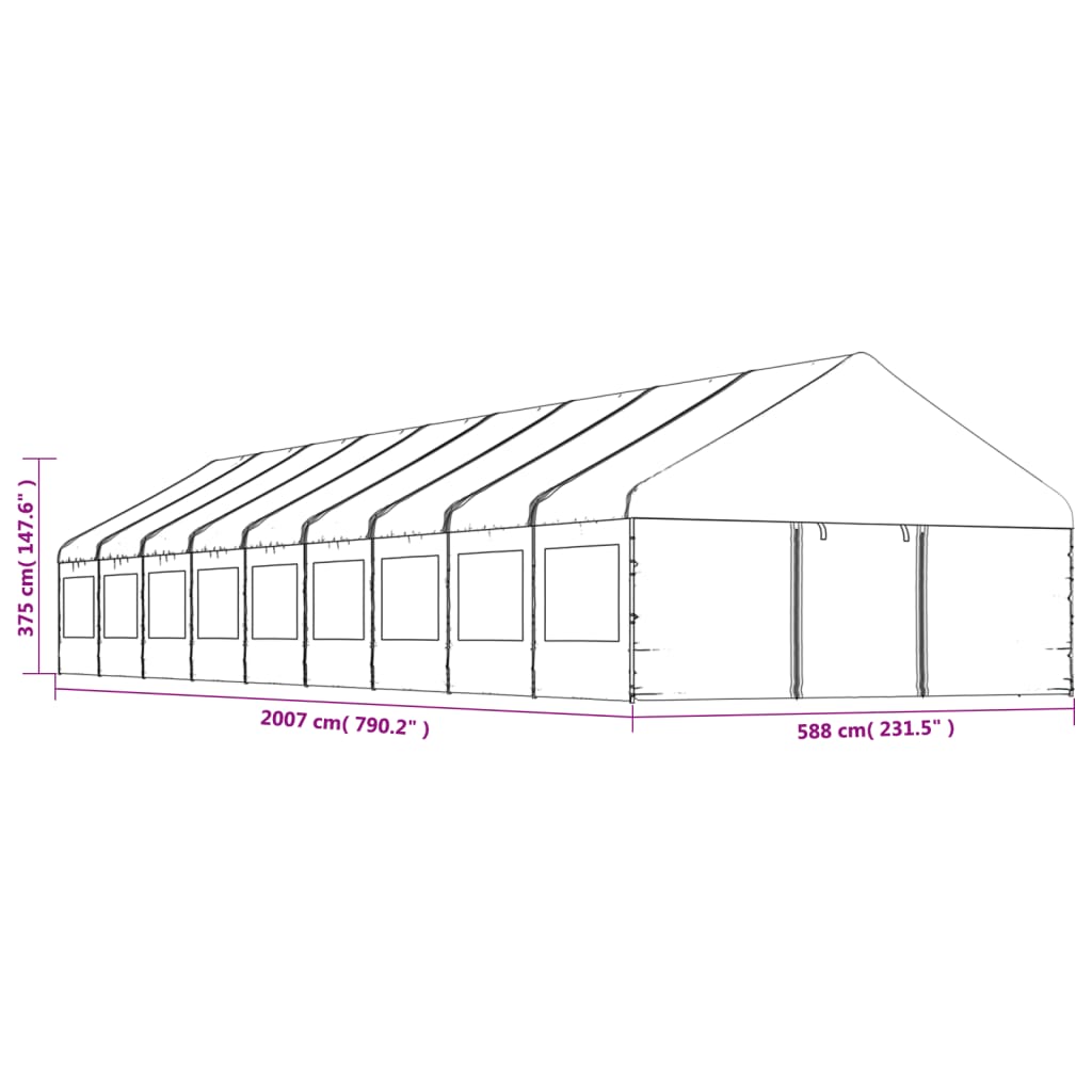 Gazebo com telhado 20,07x5,88x3,75 m polietileno branco