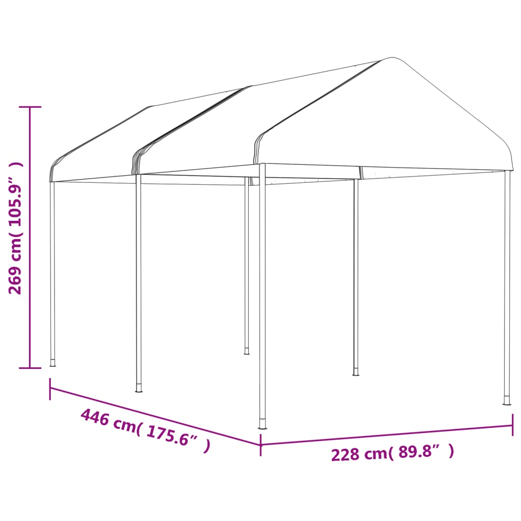 Gazebo com telhado 4,46x2,28x2,69 m polietileno branco