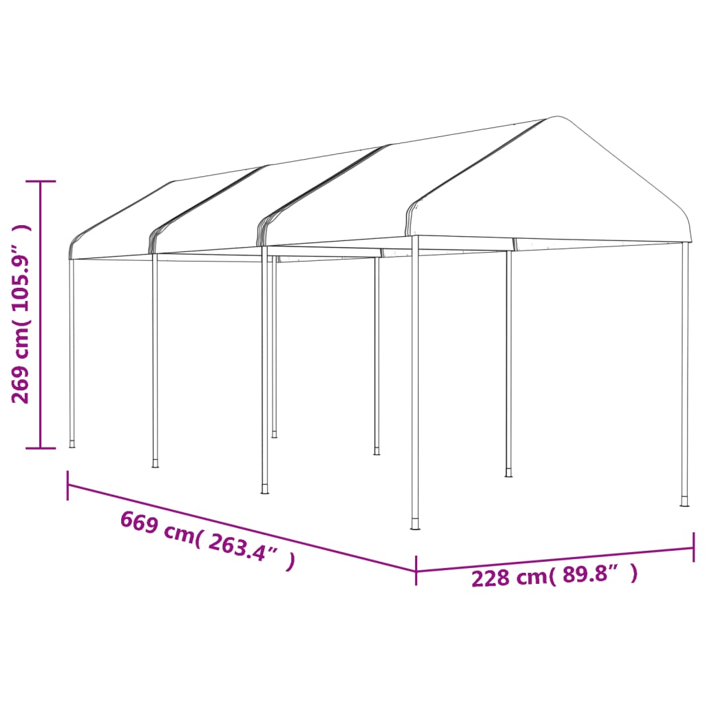 Gazebo com telhado 6,69x2,28x2,69 m polietileno branco