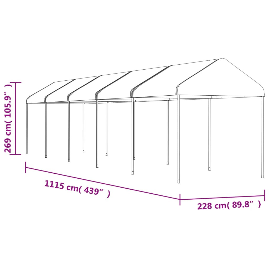 Gazebo com telhado 11,15x2,28x2,69 m polietileno branco