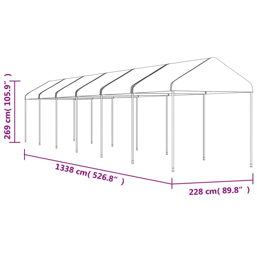 Gazebo com telhado 13,38x2,28x2,69 m polietileno branco