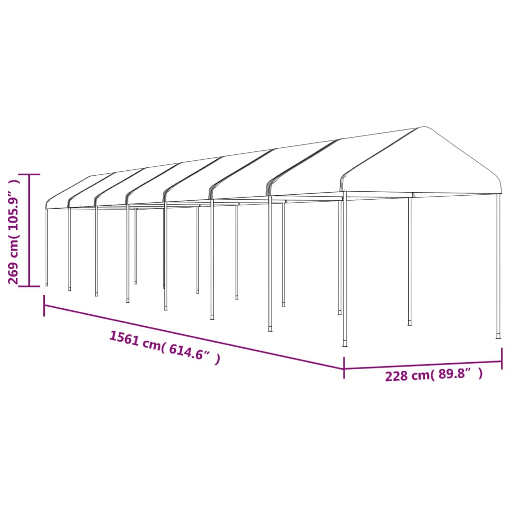 Gazebo com telhado 15,61x2,28x2,69 m polietileno branco