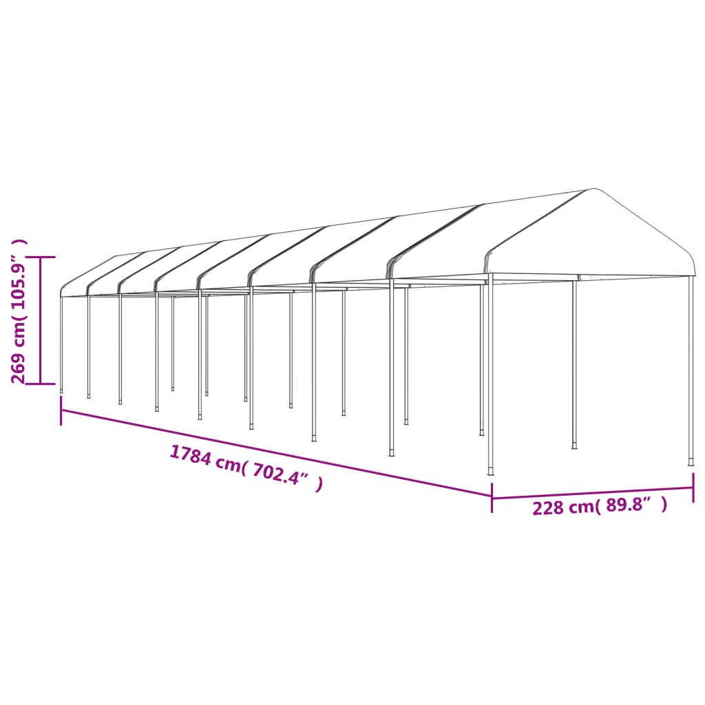 Gazebo com telhado 17,84x2,28x2,69 m polietileno branco