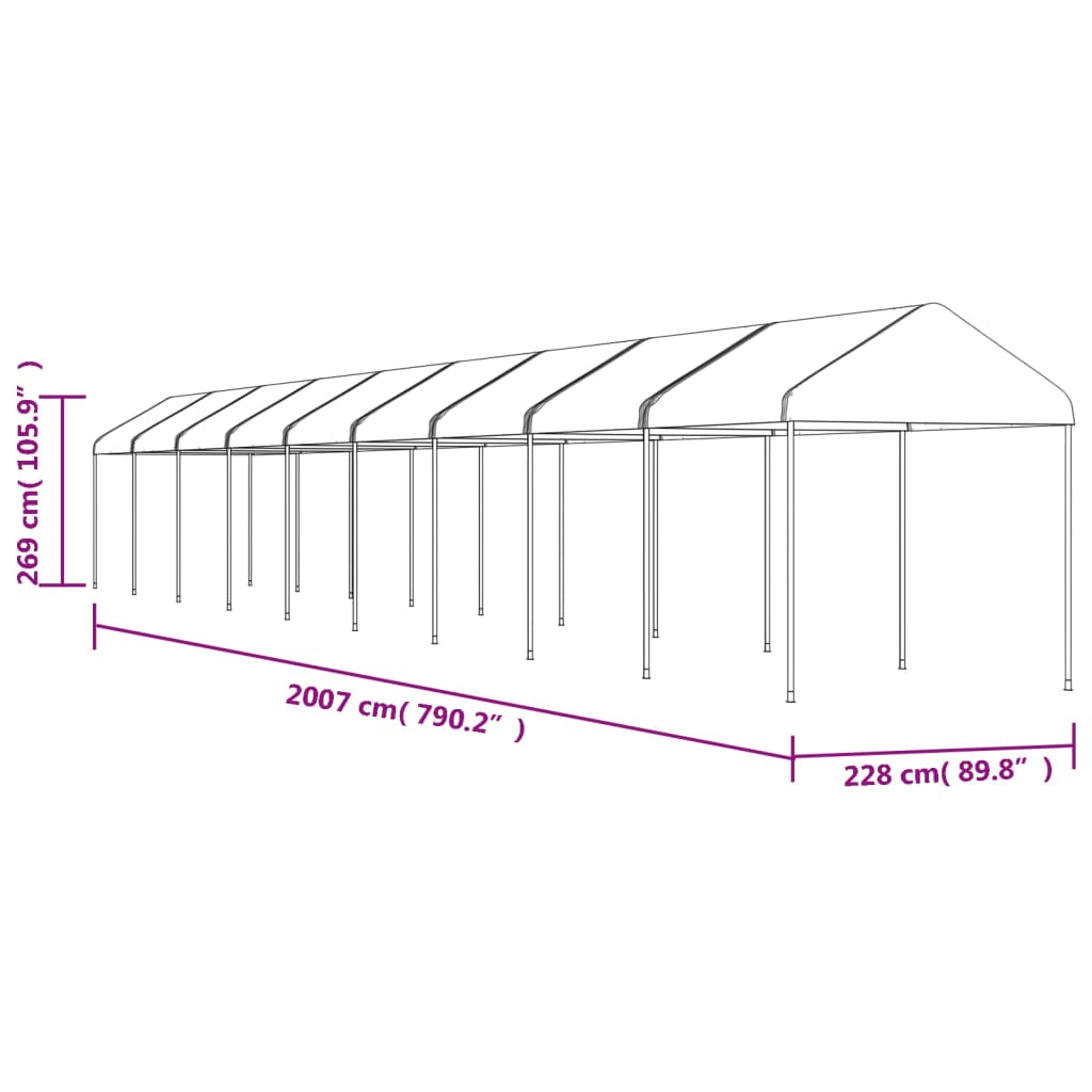Gazebo com telhado 20,07x2,28x2,69 m polietileno branco