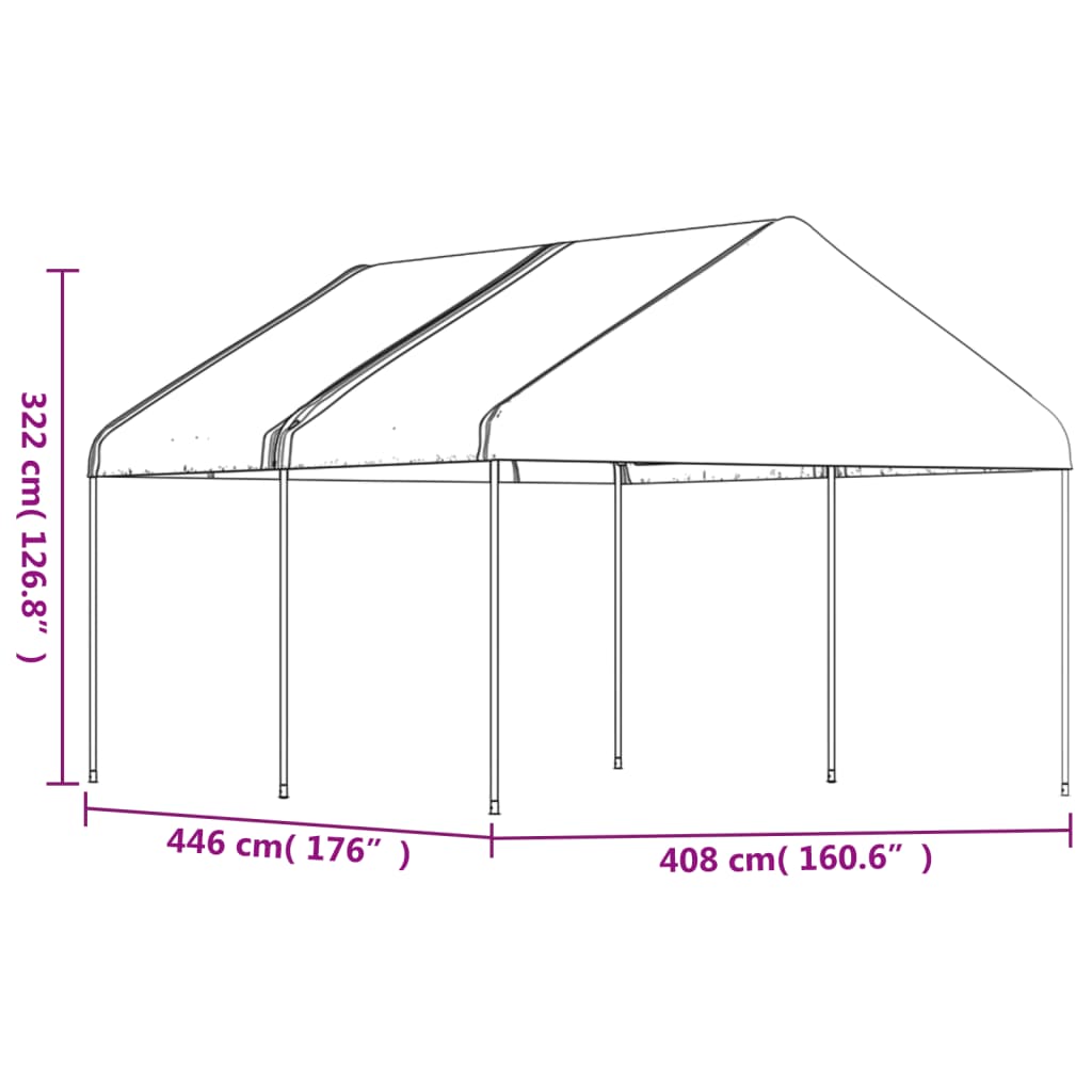 Gazebo com telhado 4,46x4,08x3,22 m polietileno branco
