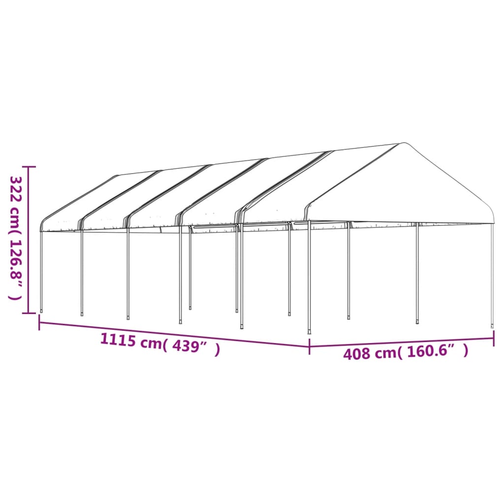 Gazebo com telhado 11,15x4,08x3,22 m polietileno branco