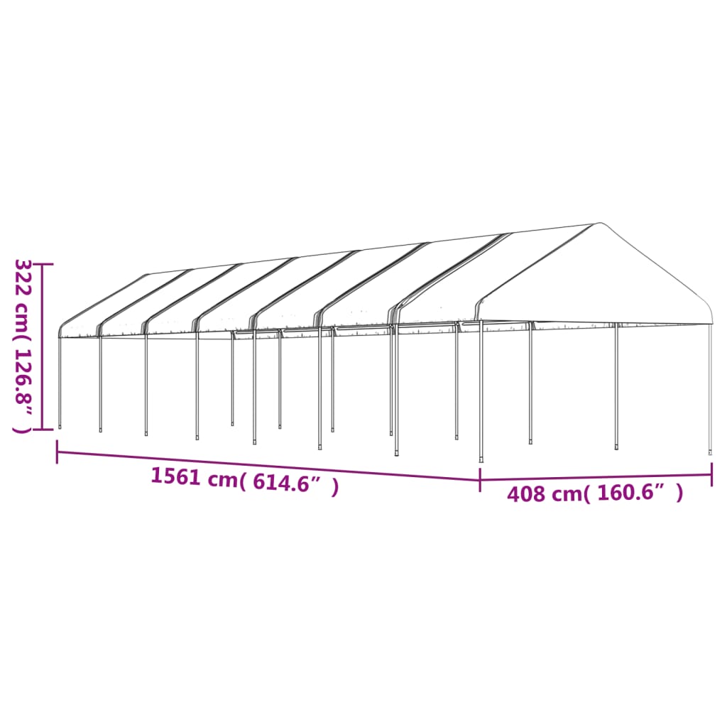 Gazebo com telhado 15,61x4,08x3,22 m polietileno branco