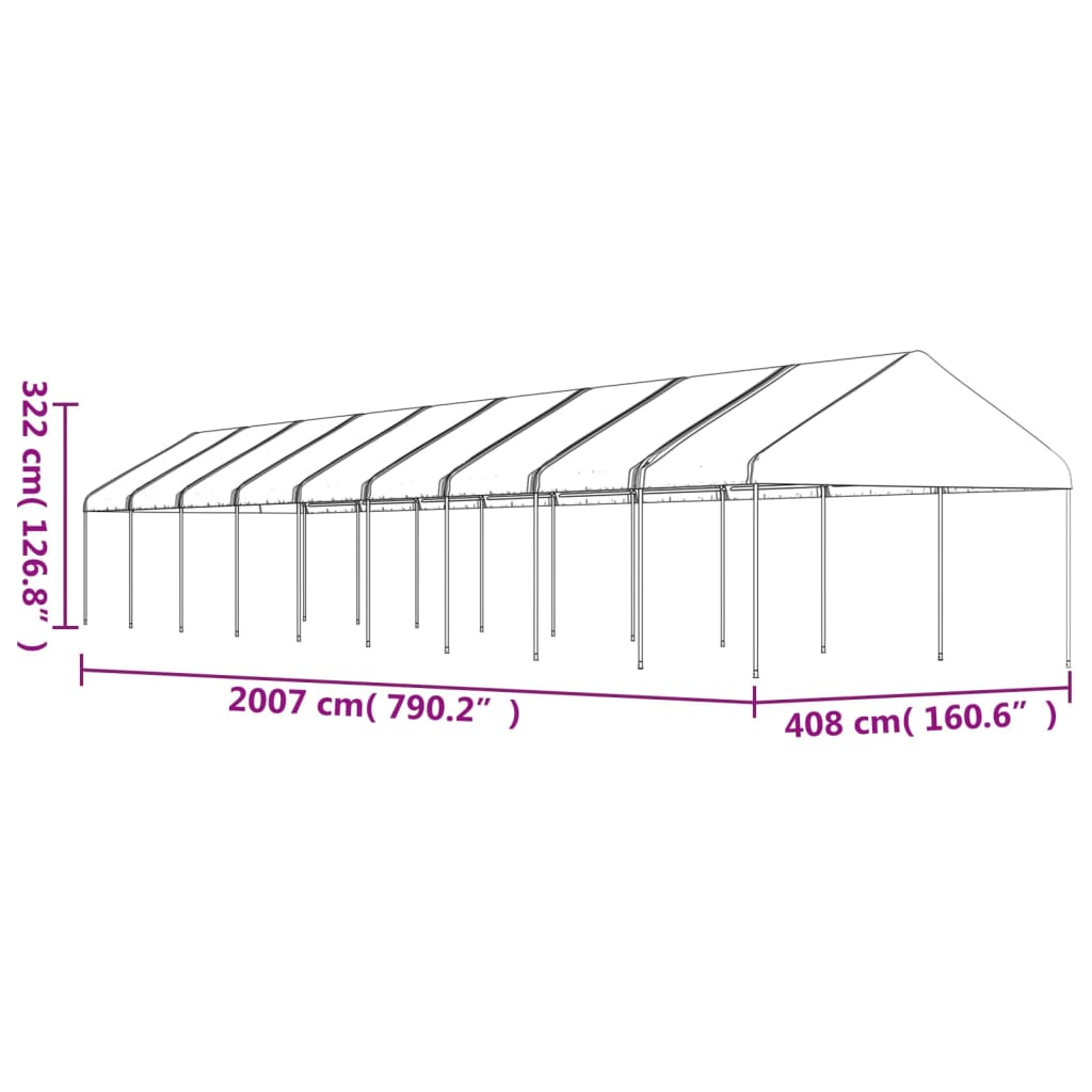 Gazebo com telhado 20,07x4,08x3,22 m polietileno branco