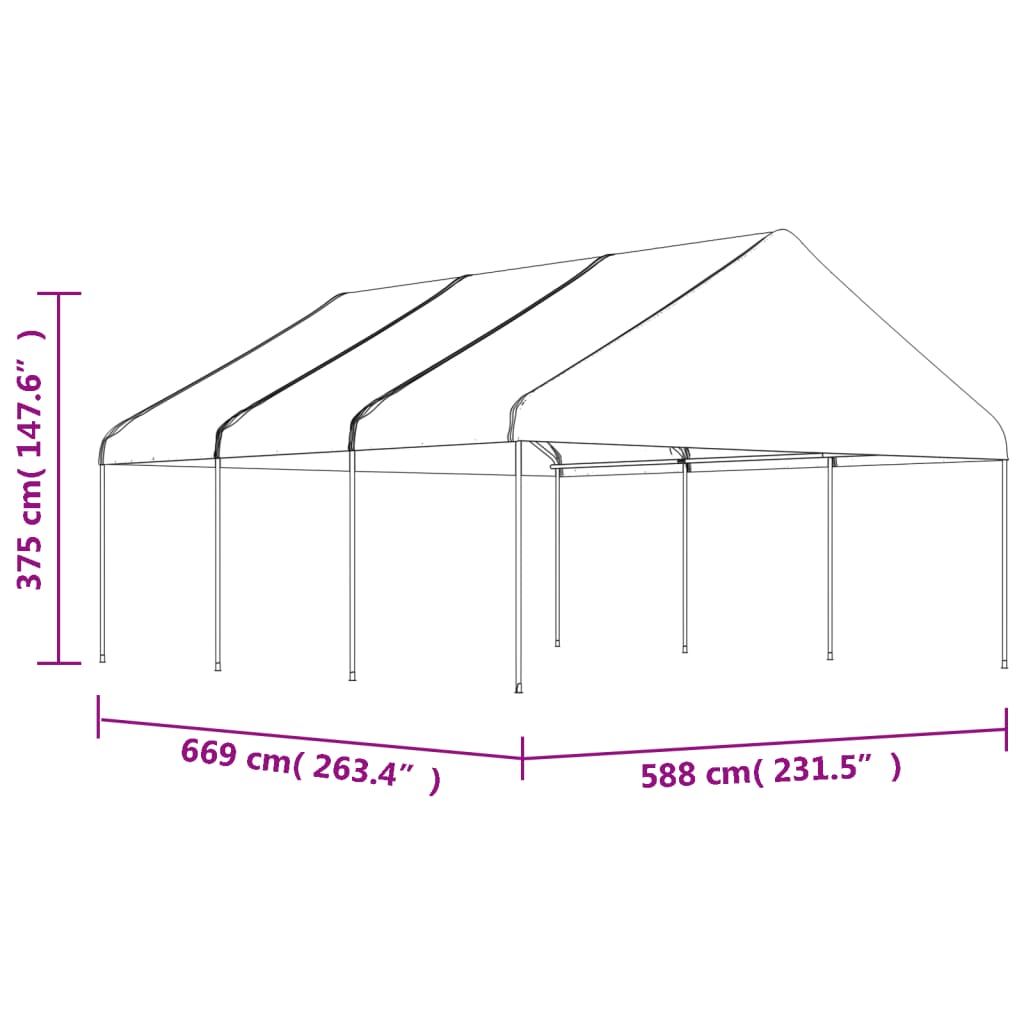 Gazebo com telhado 6,69x5,88x3,75 m polietileno branco