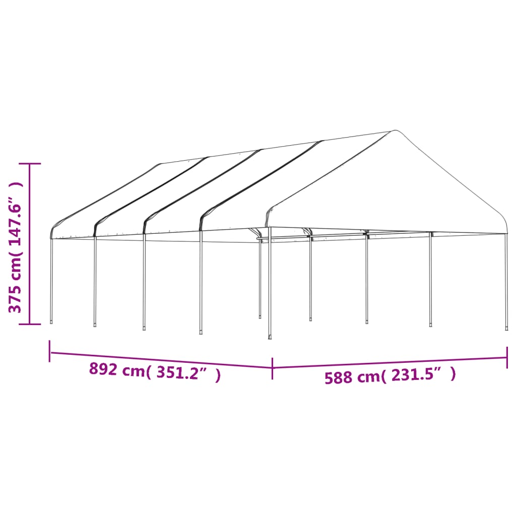 Gazebo com telhado 8,92x5,88x3,75 m polietileno branco
