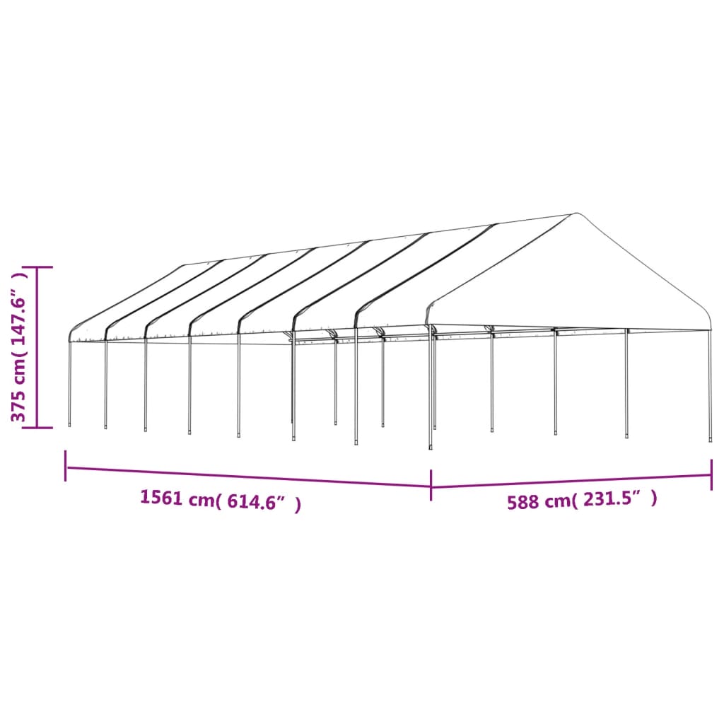 Gazebo com telhado 15,61x5,88x3,75 m polietileno branco