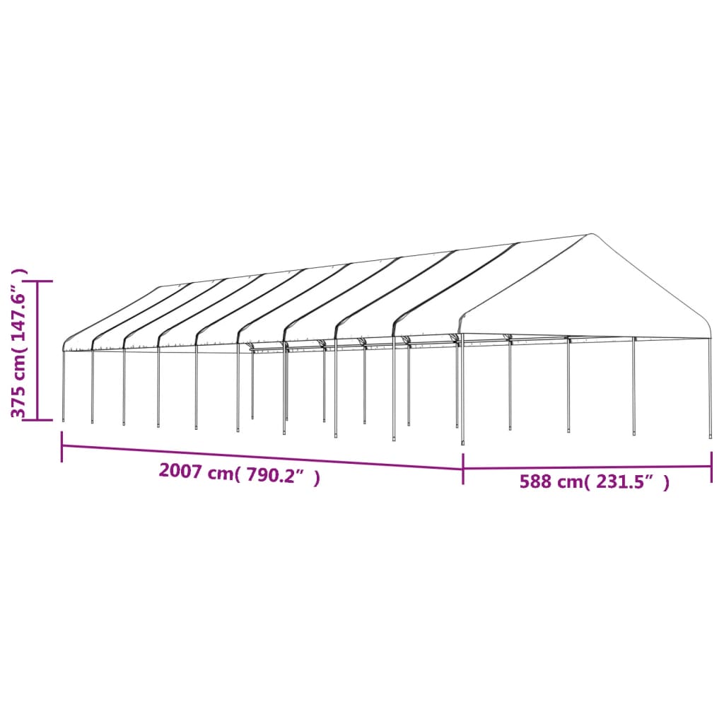 Gazebo com telhado 20,07x5,88x3,75 m polietileno branco