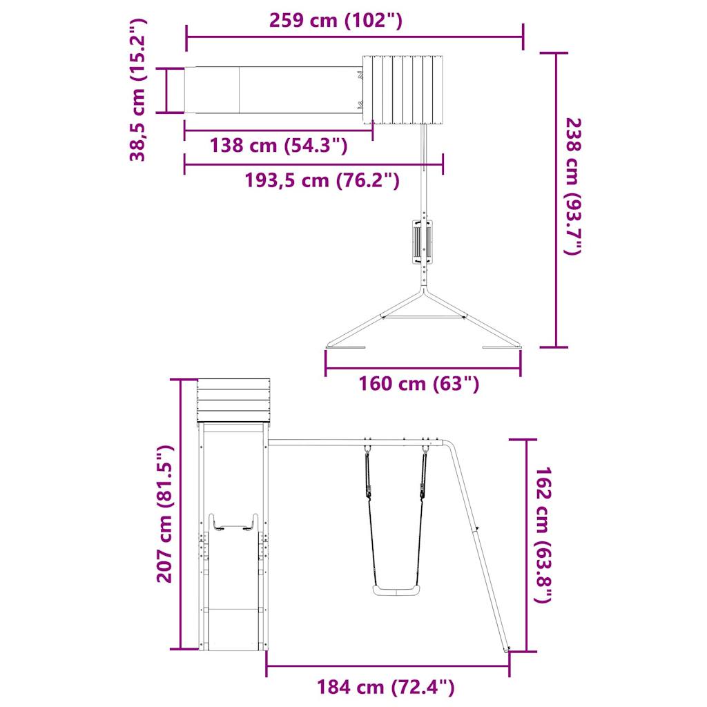 Conjunto de brincar para exterior madeira de pinho impregnada