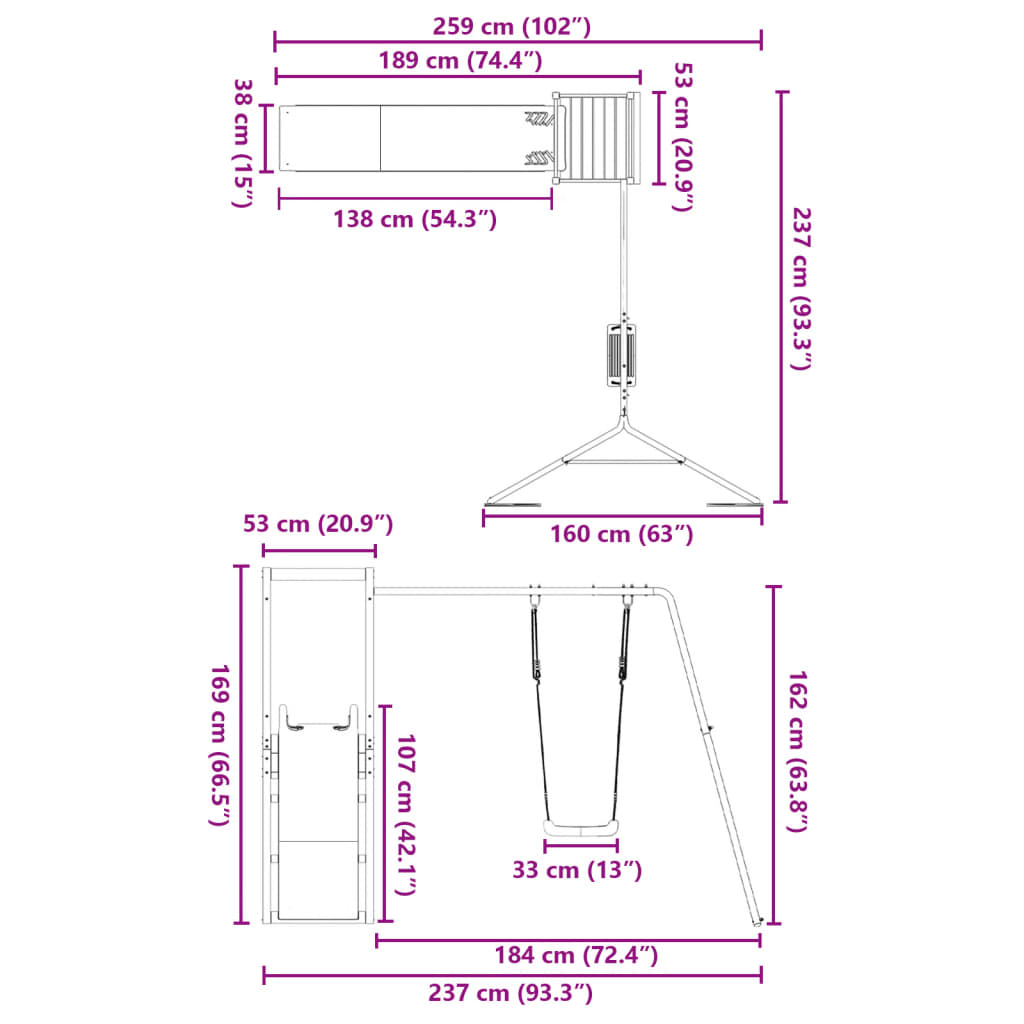 Conjunto de brincar para exterior madeira de pinho impregnada