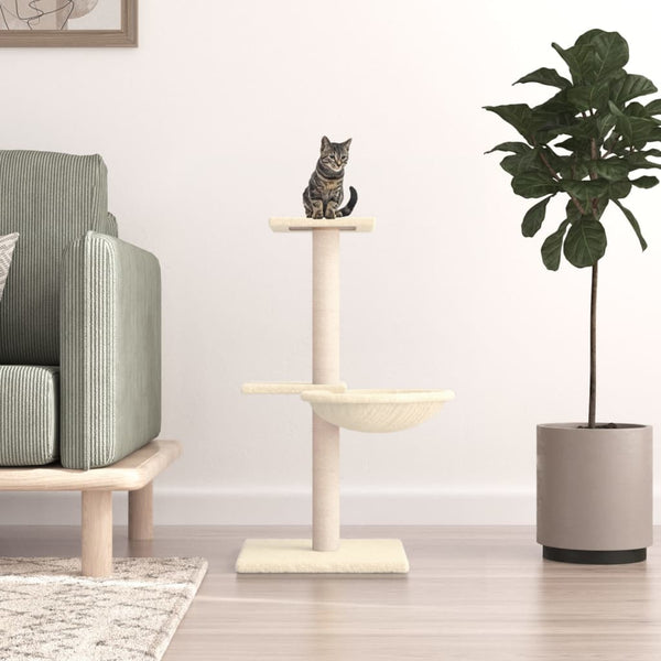 Árvore para gatos c/ postes arranhadores sisal 72 cm cor creme