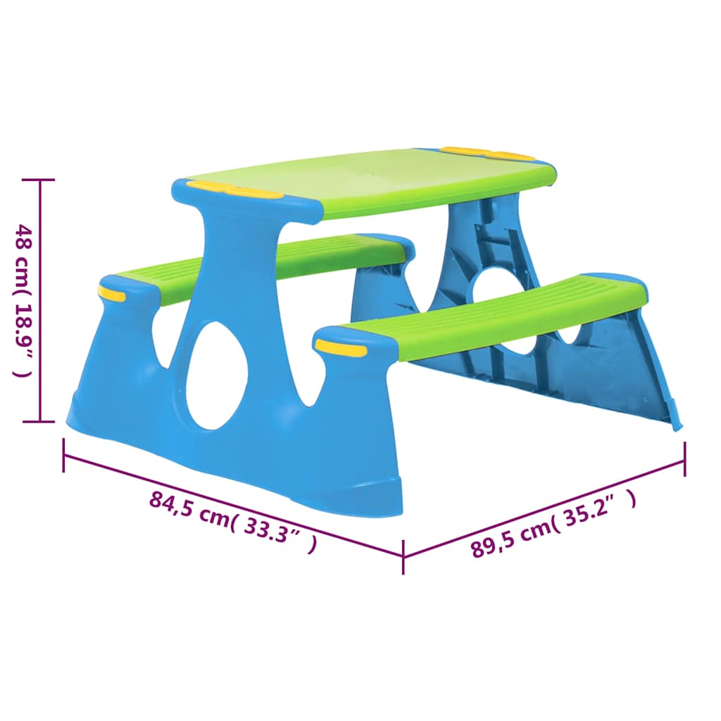 Banco e Mesa de piquenique para crianças 89,5x84,5x48 cm polipropileno