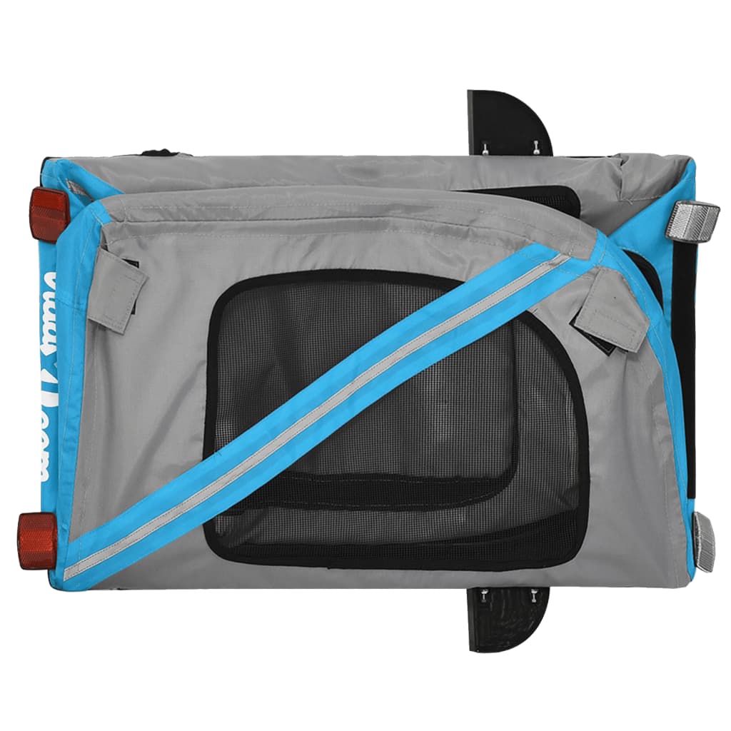 Reboque bicicleta p/ animais tecido oxford/ferro azul/cinza