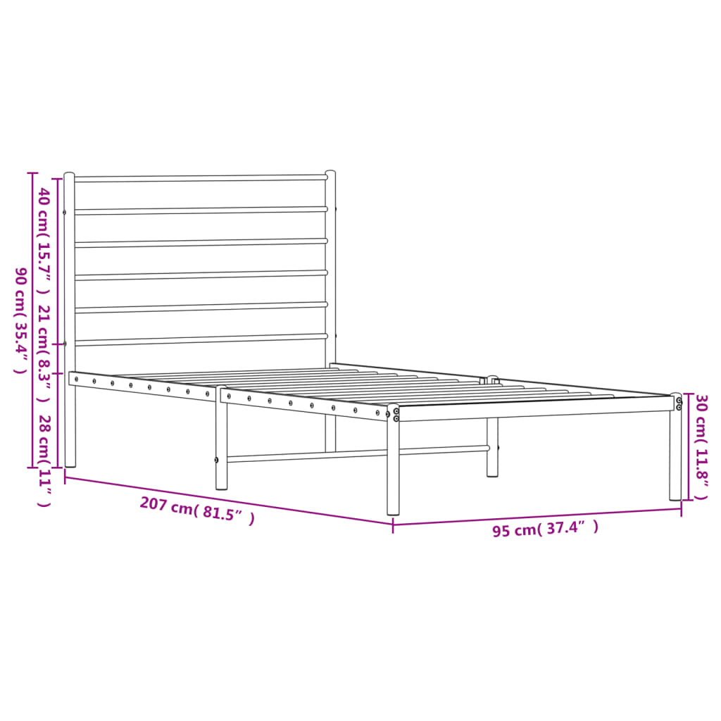 Estrutura de cama com cabeceira 90x200 cm metal preto
