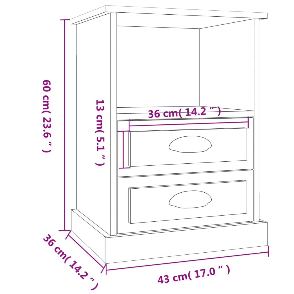 Mesas de cabeceira 2 pcs 43x36x60 cm branco