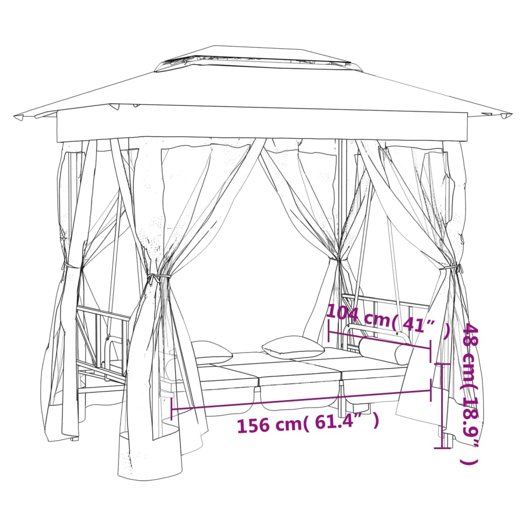 Gazebo de jardim c/ banco baloiço conversível tecido/aço verde