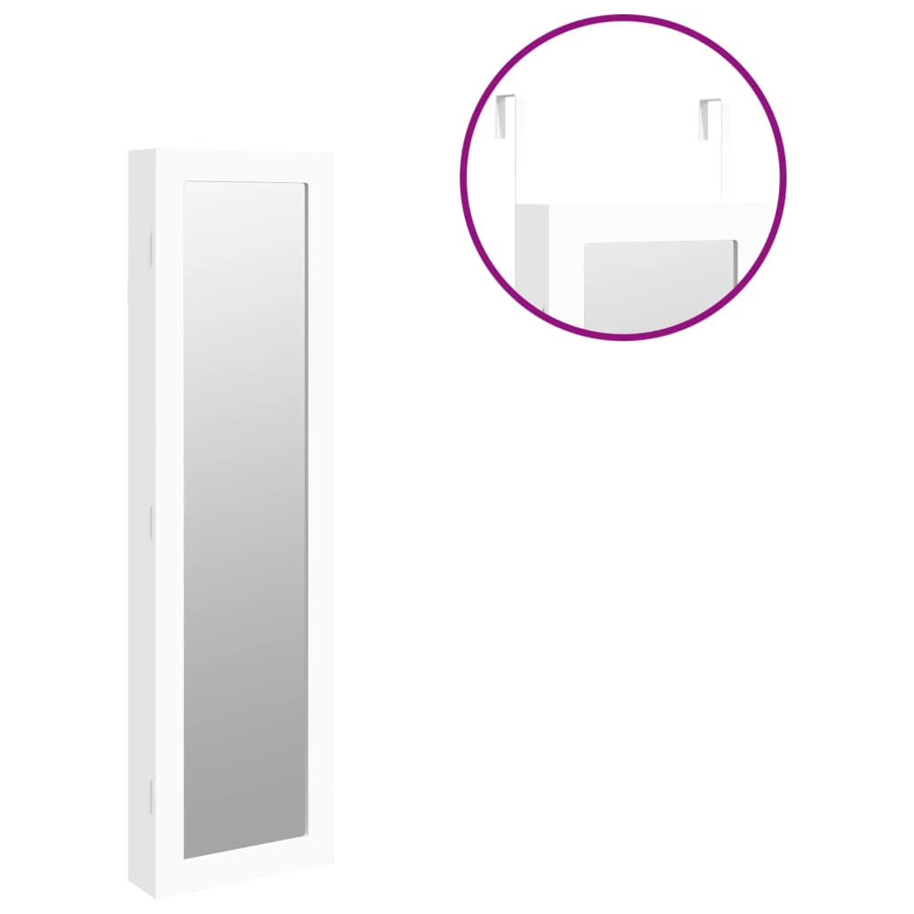 Móvel para joias de parede espelhado 30x8,5x106 cm branco
