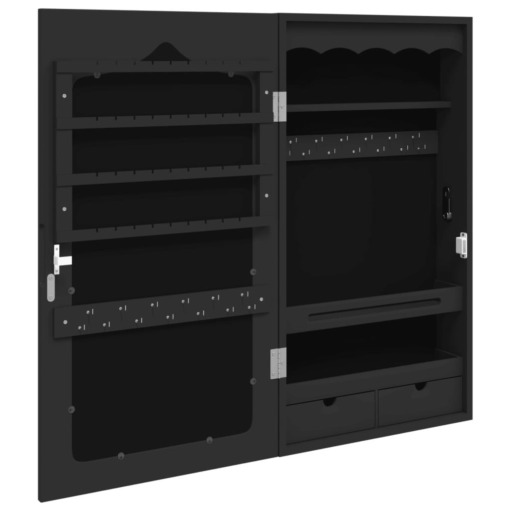 Móvel para joias de parede espelhado 37,5x10x67 cm preto