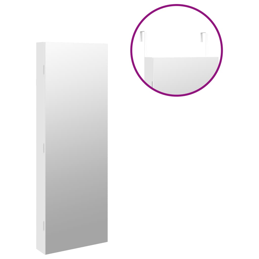 Móvel para joias de parede espelhado com luzes LED branco