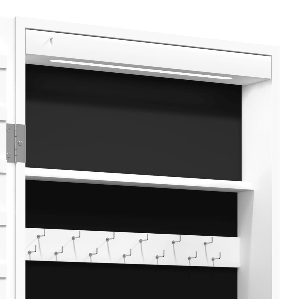 Móvel para joias de parede espelhado com luzes LED branco