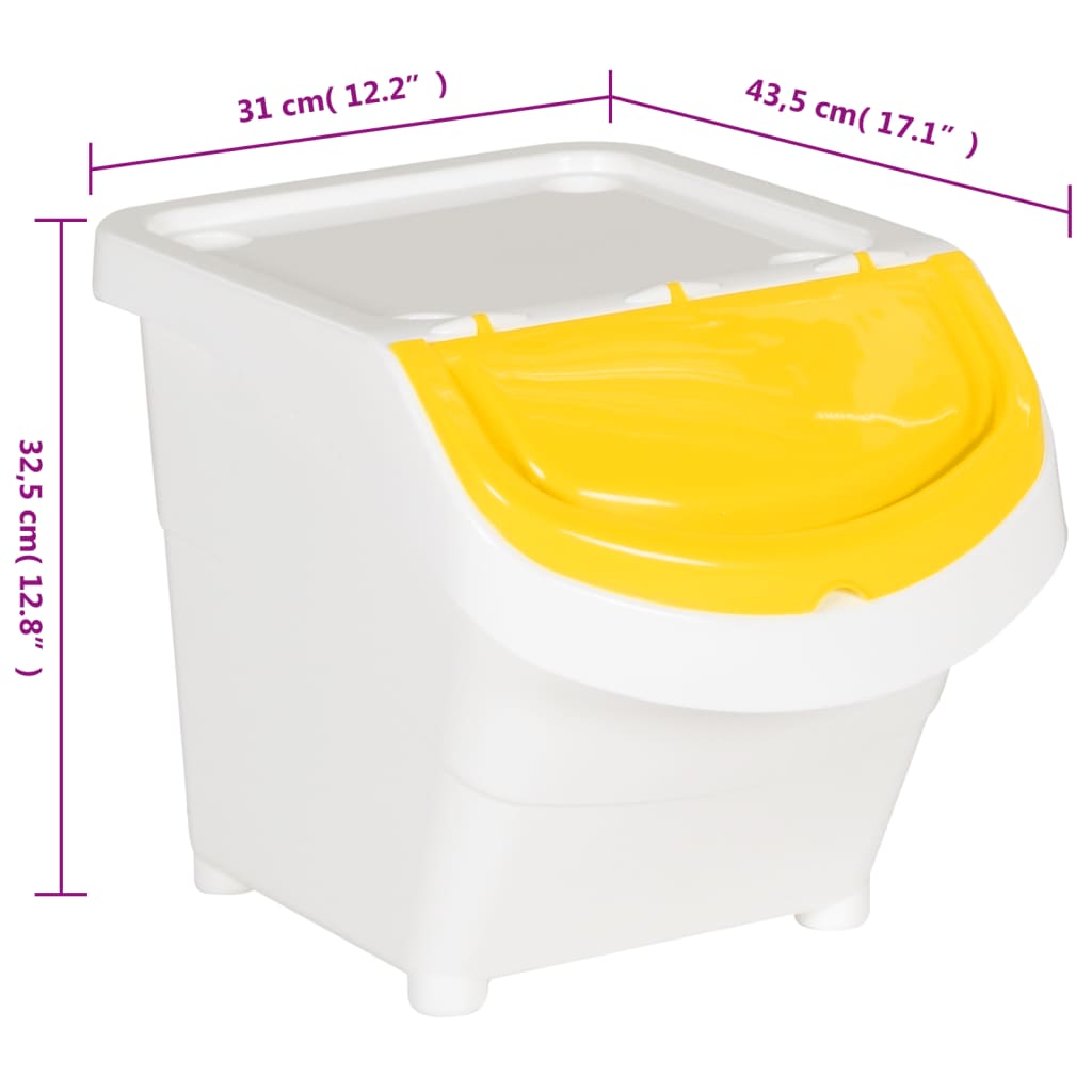 Caixotes do lixo com tampa empilháveis 3 pcs 78 L PP branco