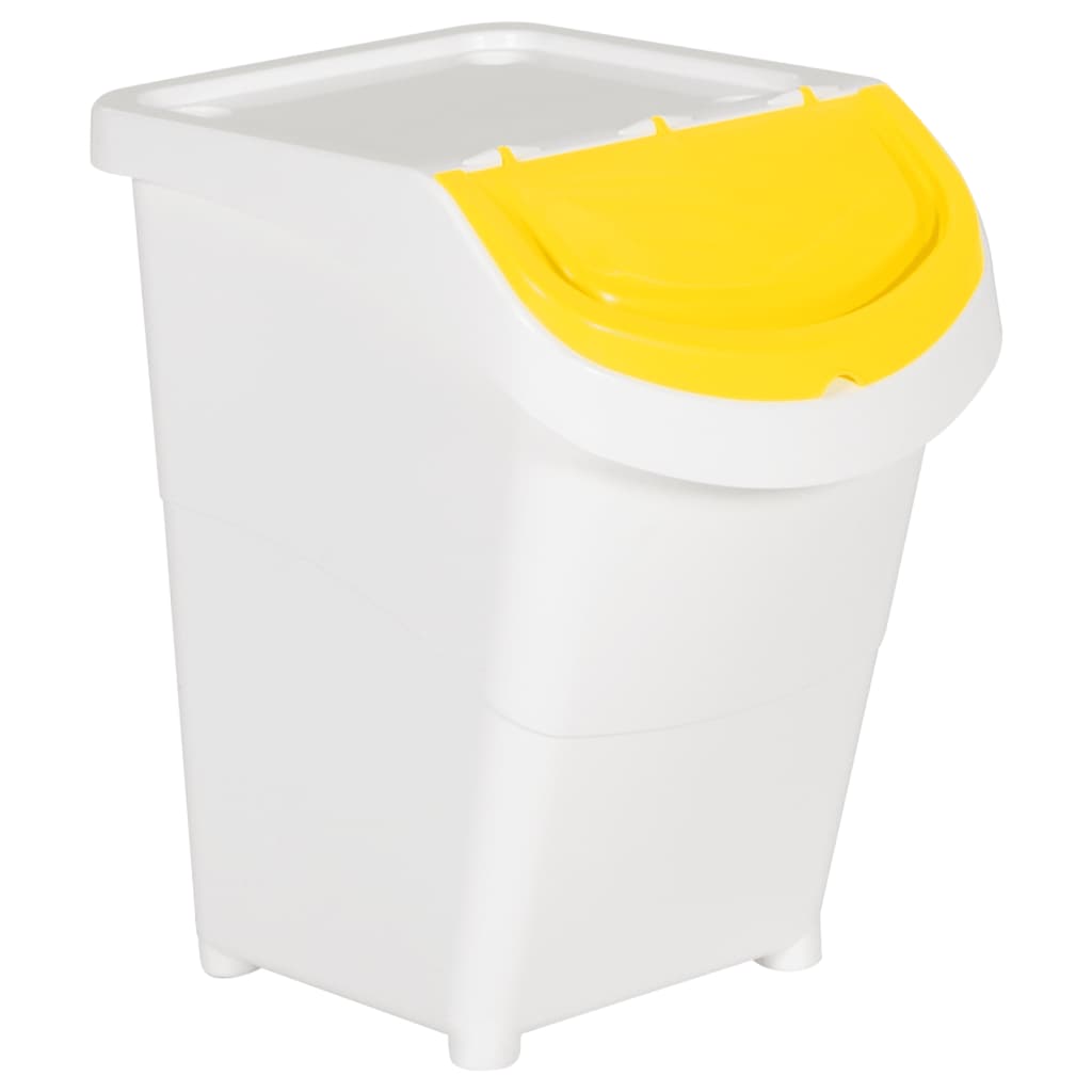 Caixotes do lixo com tampa empilháveis 3 pcs 120 L PP branco