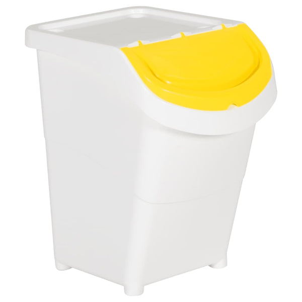 Caixotes do lixo com tampa empilháveis 3 pcs 120 L PP branco