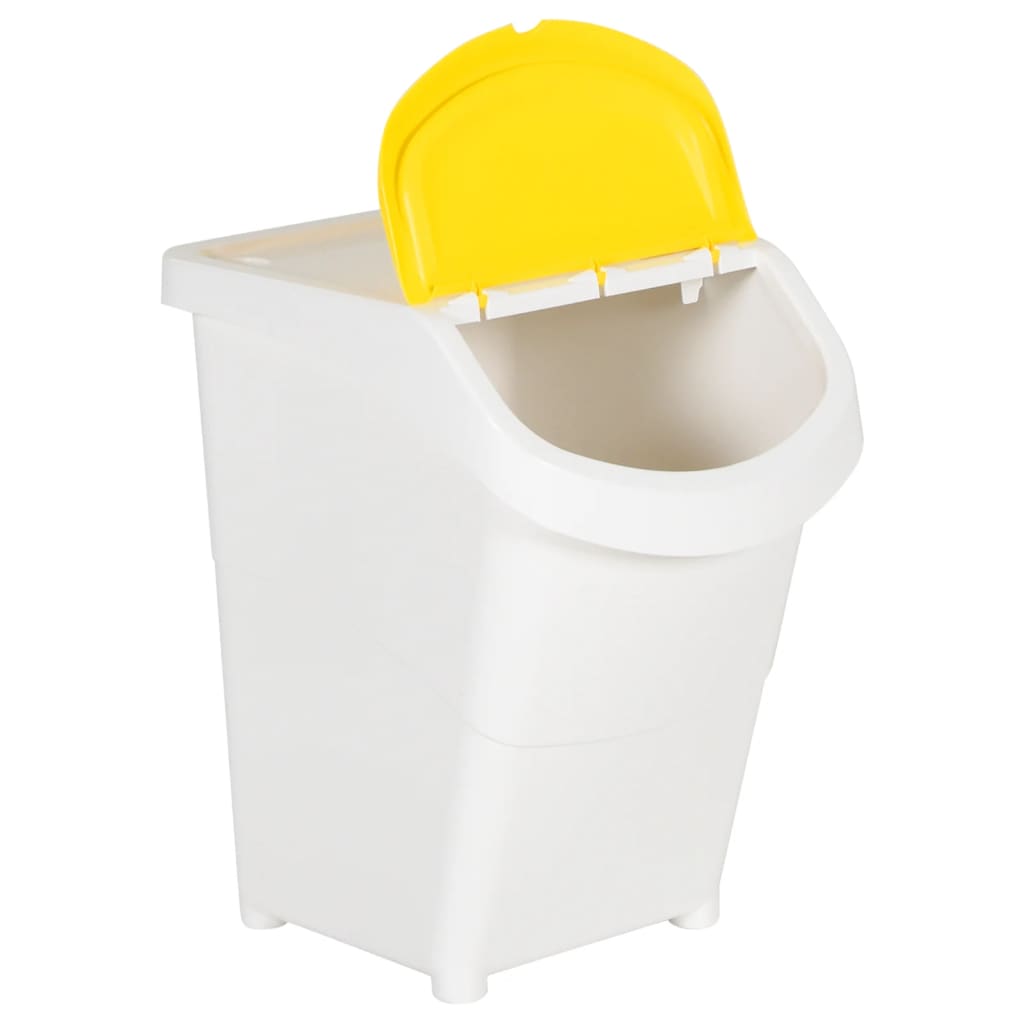 Caixotes do lixo com tampa empilháveis 3 pcs 120 L PP branco