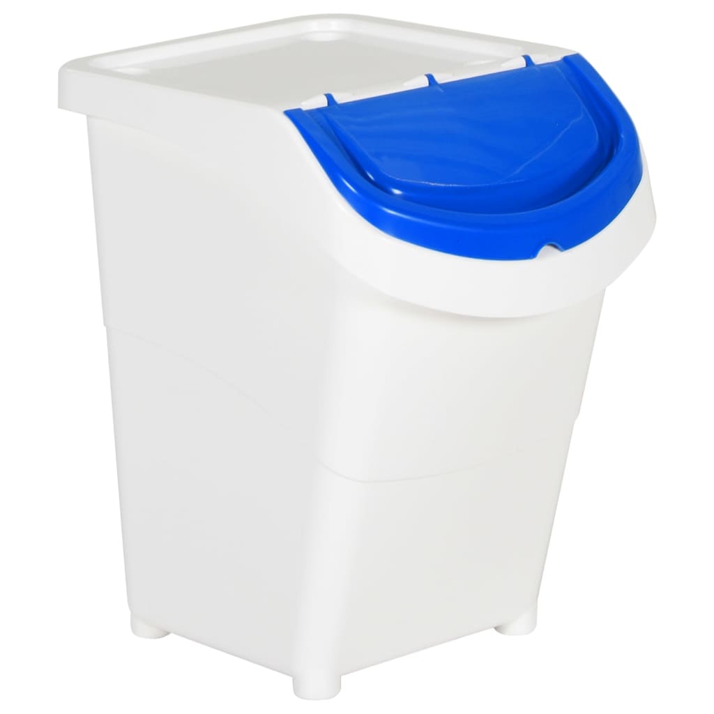 Caixotes do lixo com tampa empilháveis 3 pcs 120 L PP branco