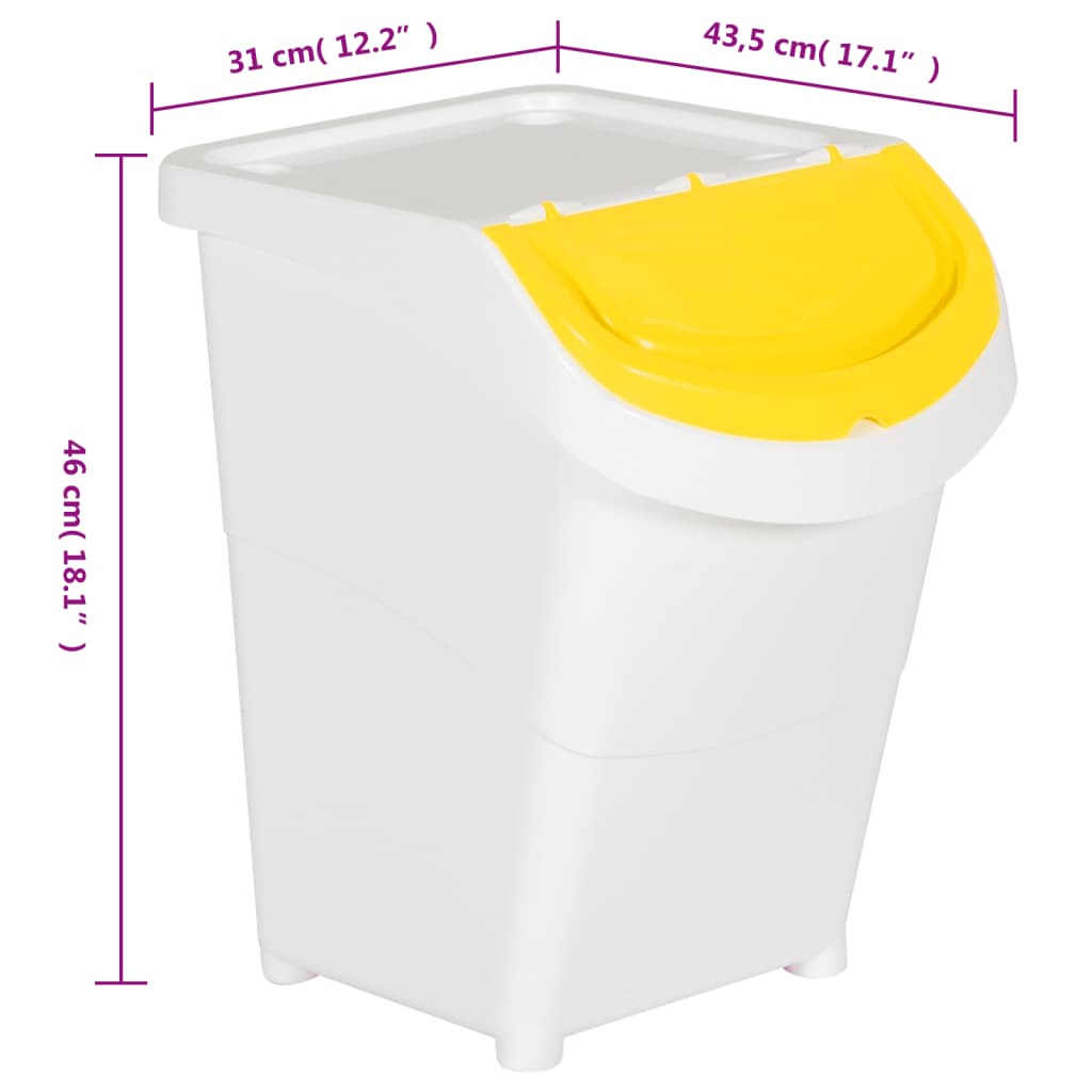 Caixotes do lixo com tampa empilháveis 3 pcs 120 L PP branco