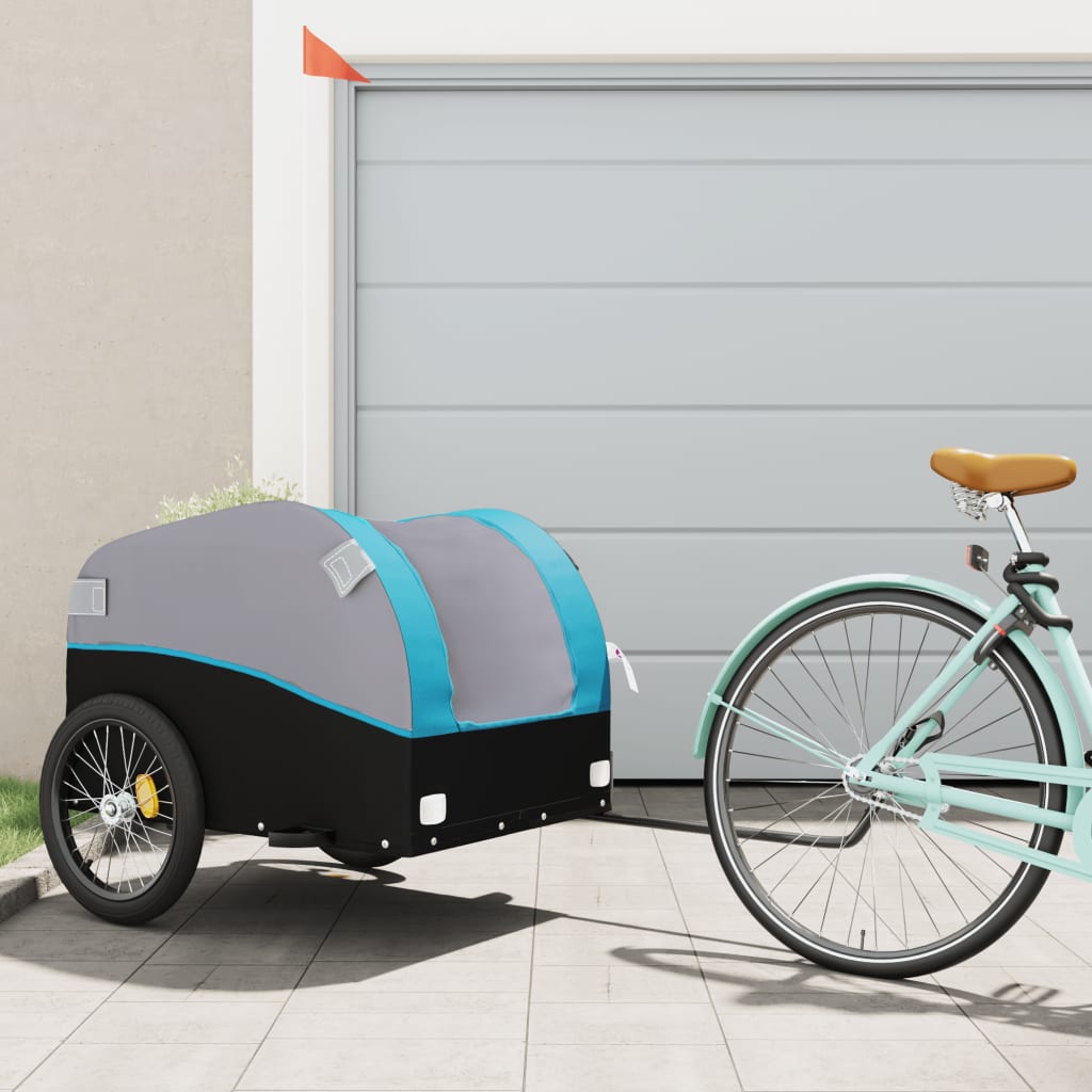 Reboque para bicicleta 45 kg ferro preto e azul