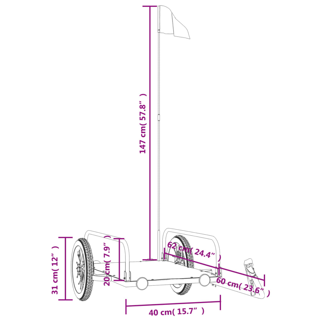 Reboque para bicicleta 122x53x31 cm ferro preto