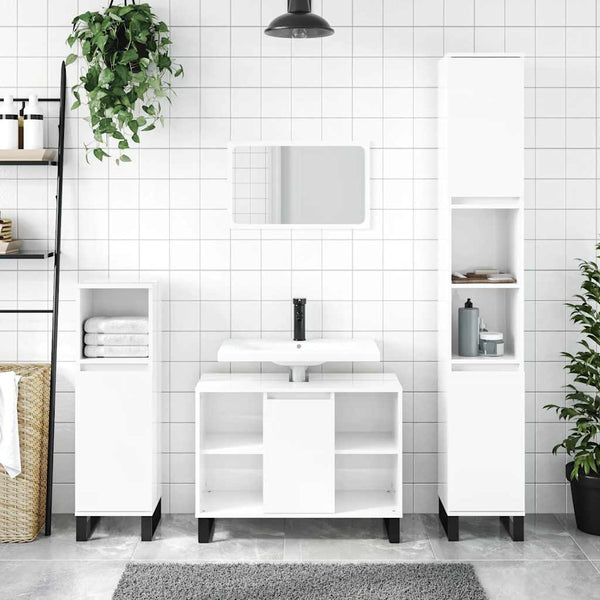 Armário de Lavatório para Casa de Banho 80x33x60 cm derivados de madeira branco brilhante