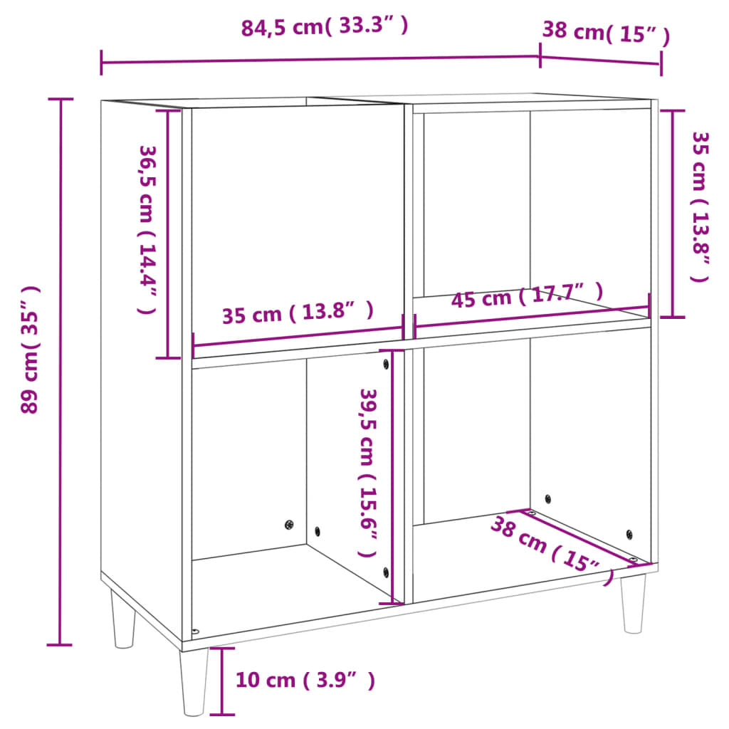 Armário para discos 84,5x38x89 cm derivados de madeira branco