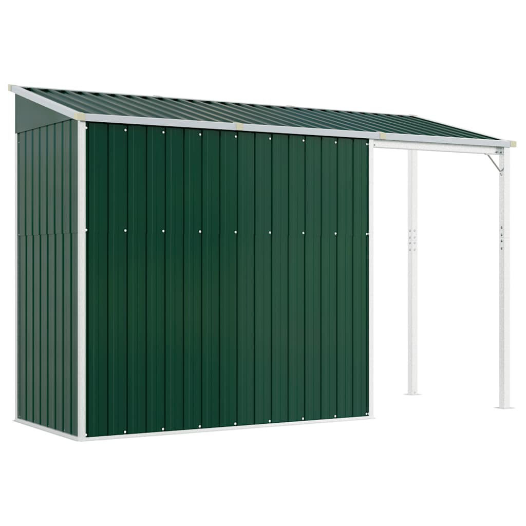 Abrigo de jardim com alpendre 277x107x181 cm aço verde