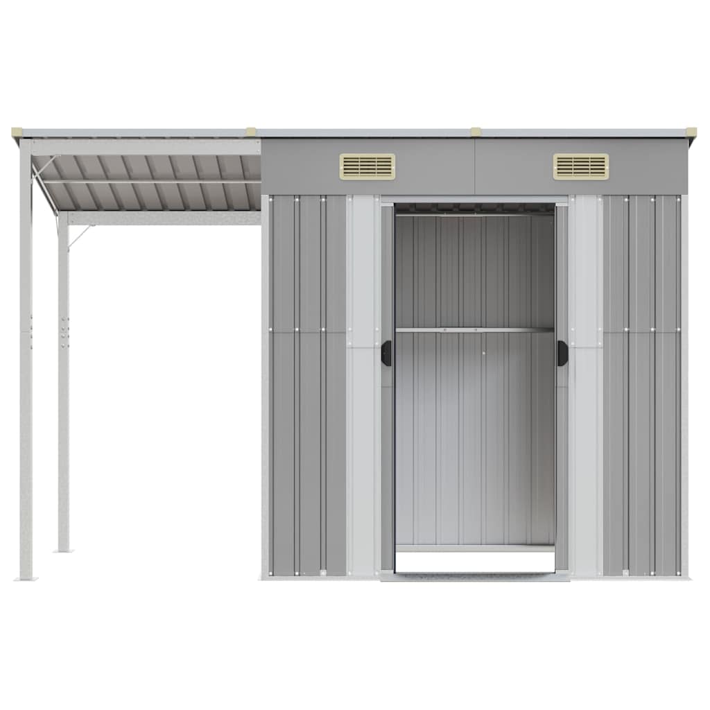 Abrigo de jardim com alpendre 277x107x181 cm aço cinza-claro