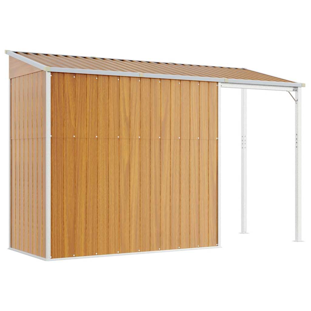 Abrigo de jardim c/ alpendre 277x107x181cm aço castanho-claro