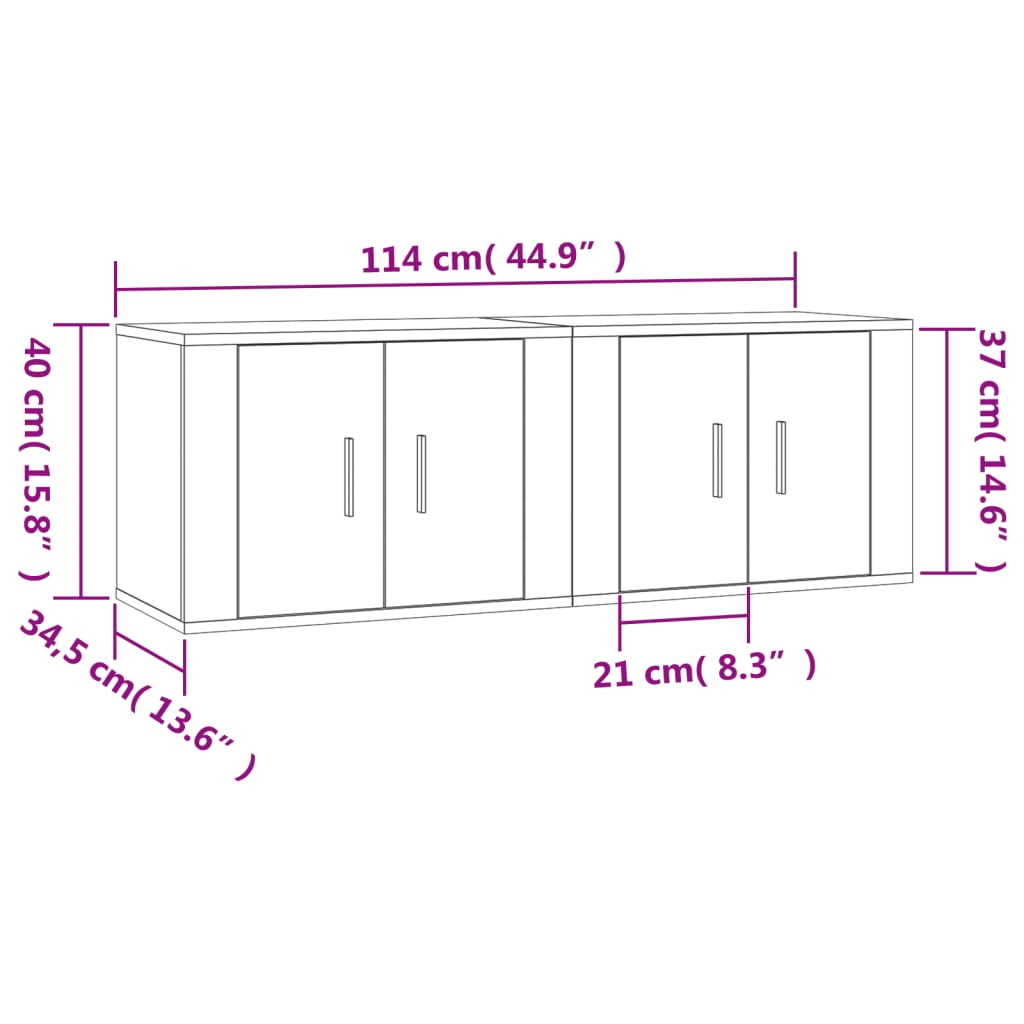Móveis de TV de parede 2 pcs 57x34,5x40 cm branco brilhante