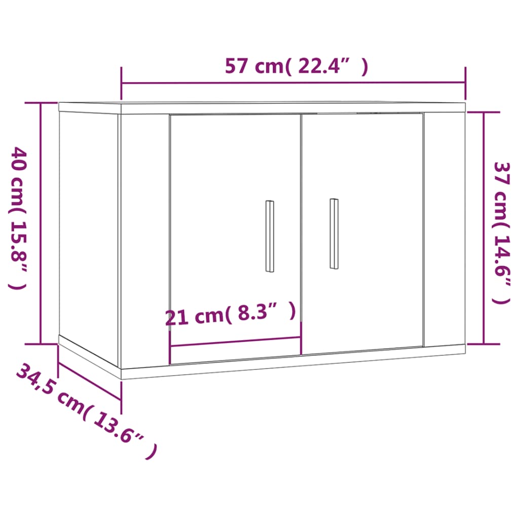 Móveis de TV de parede 2 pcs 57x34,5x40 cm branco brilhante